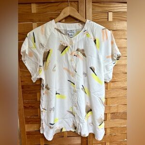 Vintage Koret Career Cream Yellow Multicolor Polyester Blouse Top Shirt 12